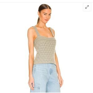 Vince Olive Crochet Knit Square Neck Tank
